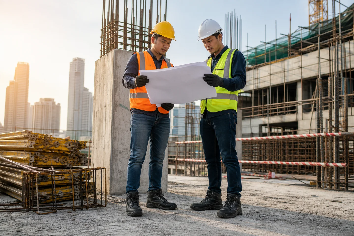Construction workplace where industrial safety footwear is required