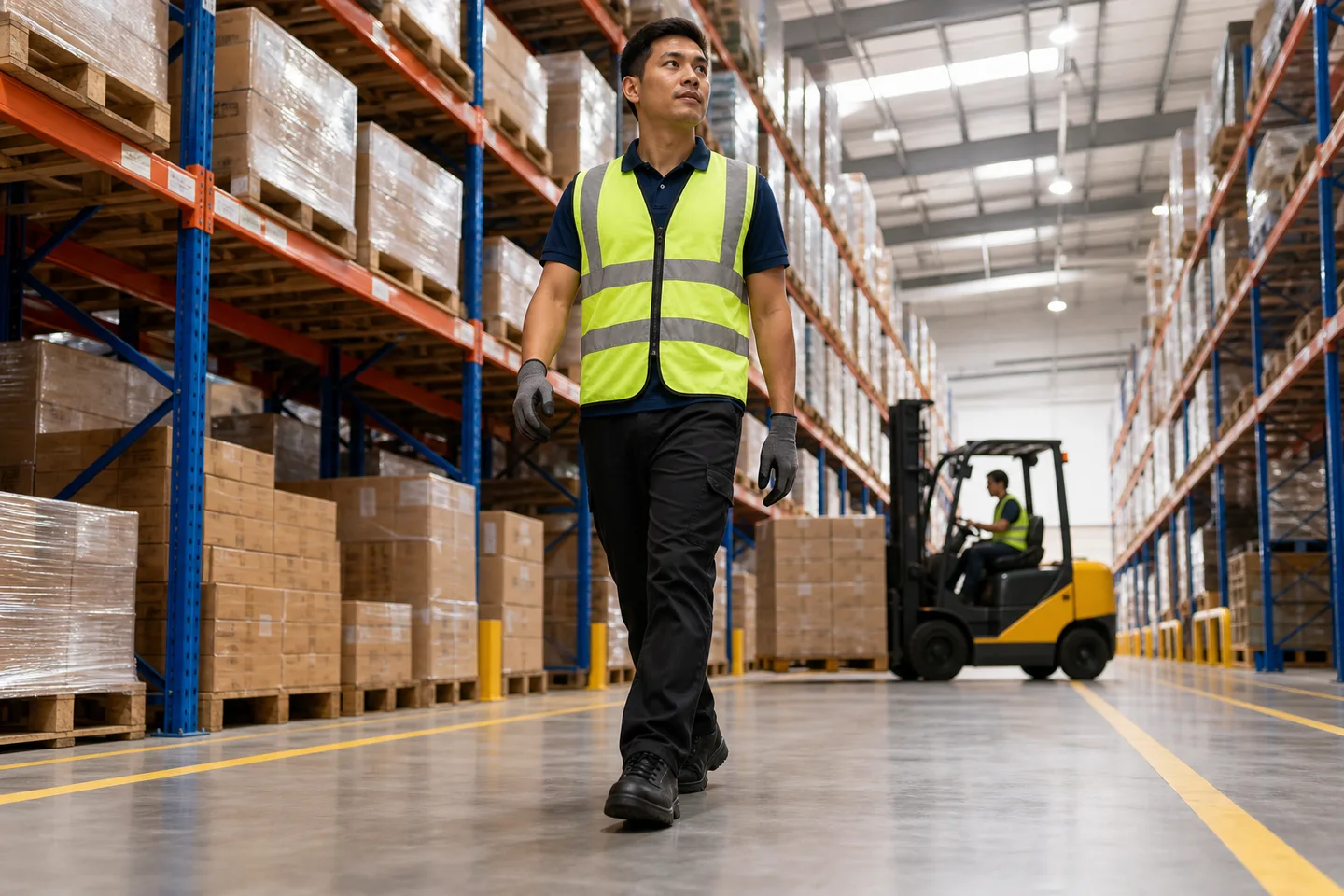 Logistics workplace where industrial safety footwear is required