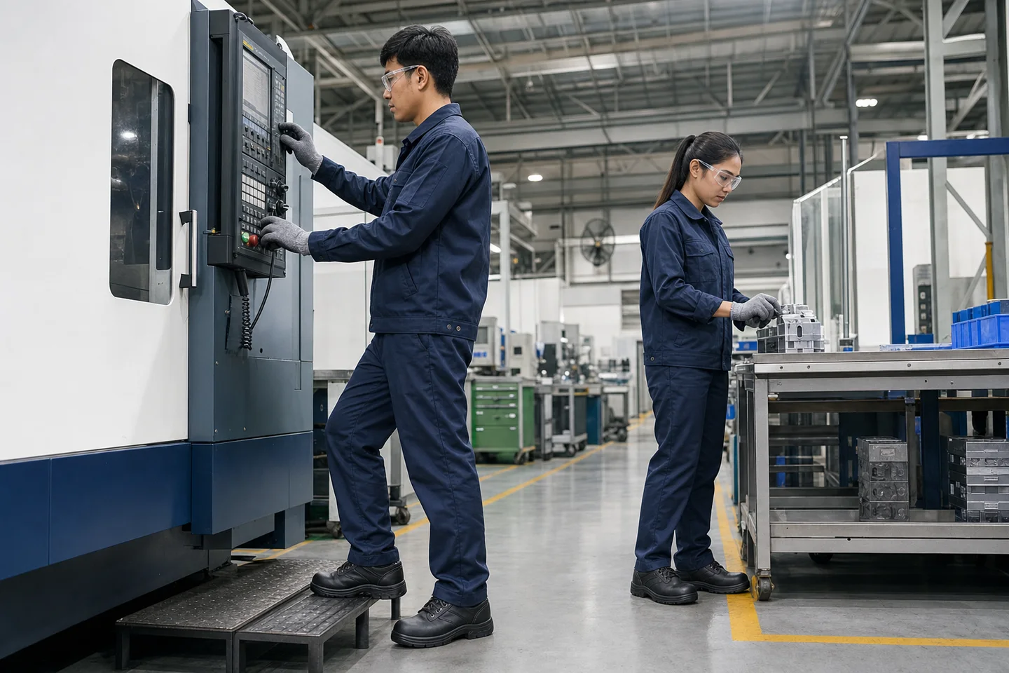 Manufacturing workplace where industrial safety footwear is required